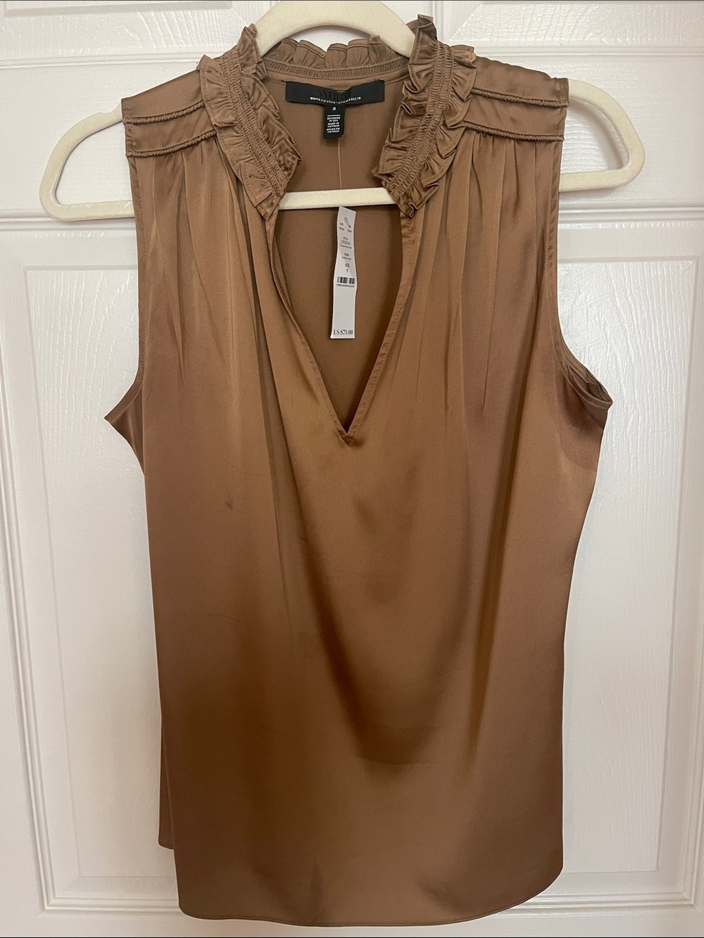 White House Black Market Brown Ruffle-Trim Sleeveless Satin Camisole